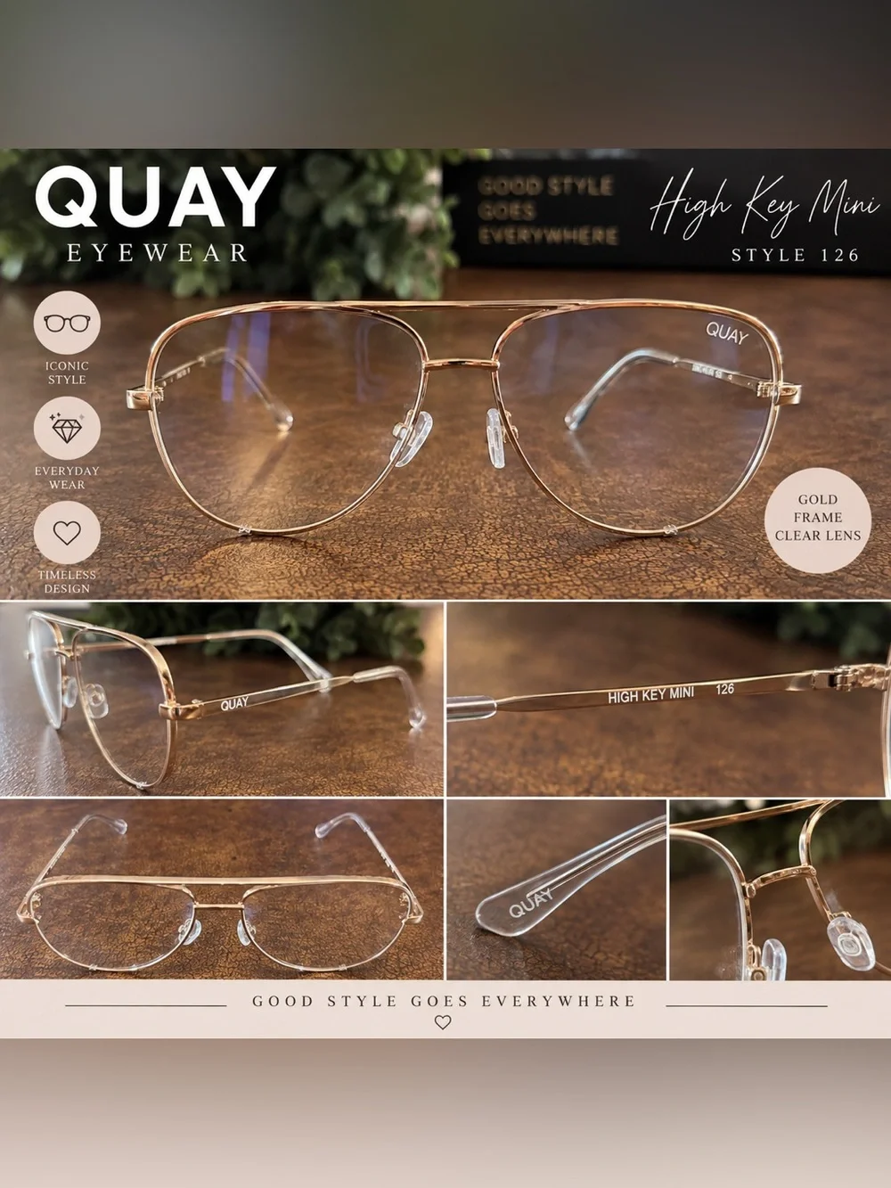 Quay Australia High Key Aviator Glasses - Gold Frame, Clear Lenses
